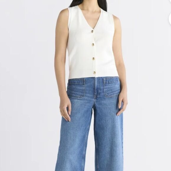 Free Assembly White Sleeveless Button-Up Vest Top sz L - Picture 2 of 6